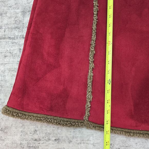 LL Bean Coat Womens XL Red Tan Faux Suede Sherpa Lined Button Long Bohemian Boho - Picture 6 of 11